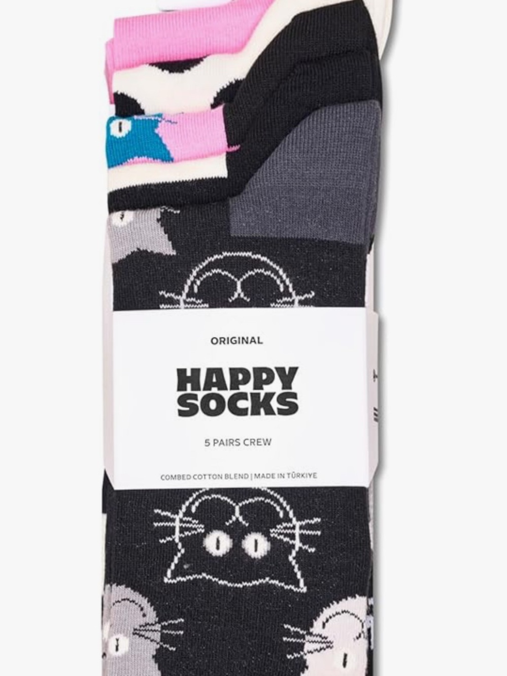 Happy Socks  Crew Socks 5-Pack with Cat Motif NWT~Size Sm-Med